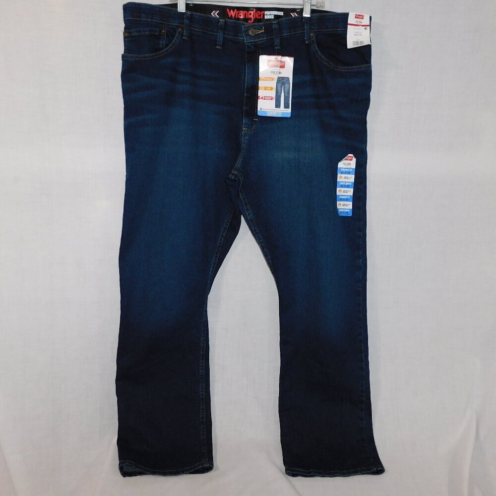 Wrangler Five Star Performance  Flex Straight Fit Dark Wash Jeans Mens 44 x 32